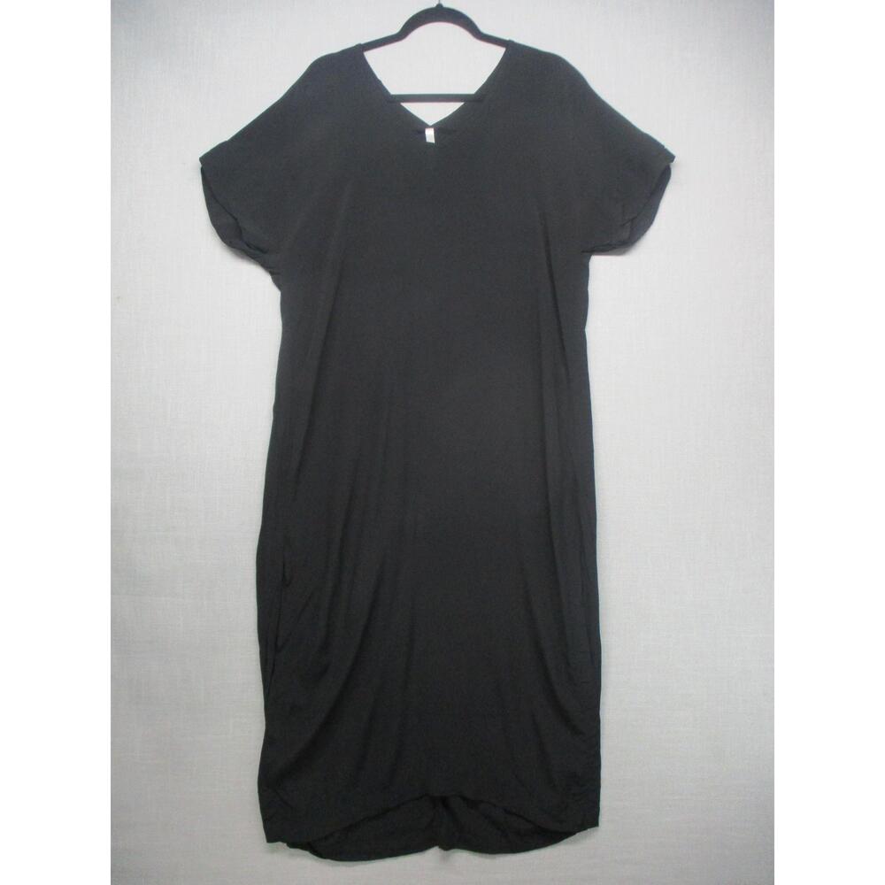 RUSH Black Casual Essential V-Neck Short Sleeve Midi Dress Womens Size M